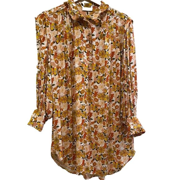 Sandro Dresses & Skirts - SANDRO PARIS Ecru Floral Viscose Long Balloon Sleeve Shirt Dress Sz 4 NWT MSRP$4